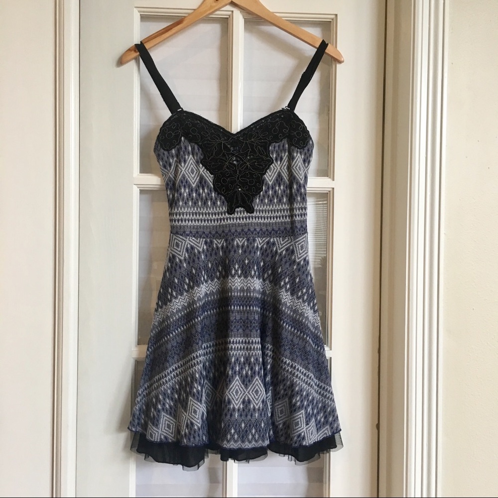 FREE PEOPLE Printed Dress with Detailed Neckline